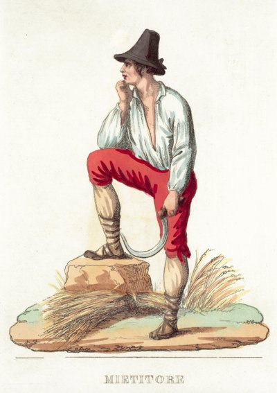 Mietitore (coloured engraving) 作者 意大利学校
