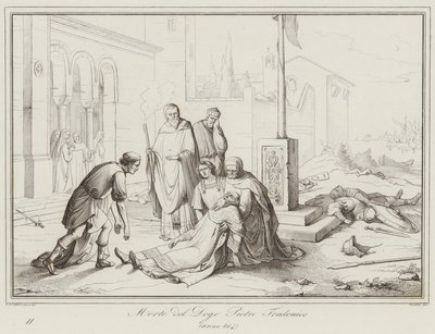 总督 Pietro Tradonico 之死，864 年（雕刻） 作者 意大利学校