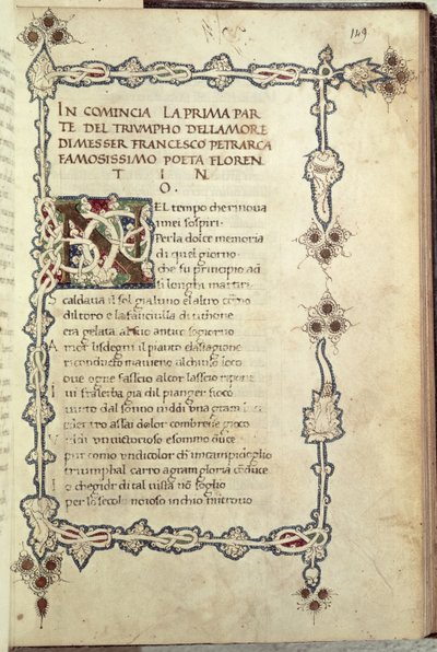 Ms.392 fol.149 爱的胜利，选自彼特拉克（1304-73 年）的《Sonetti, Canzoni e Triomphi》 1470 年（牛皮纸） 作者 意大利学校