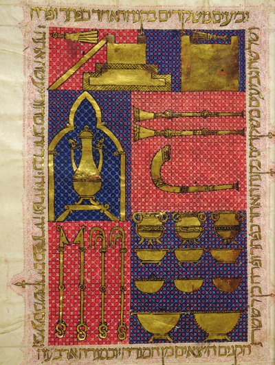Ms.OR.26 fol.25v 圣殿的乐器，来自希伯来圣经（牛皮纸） 作者 意大利学校