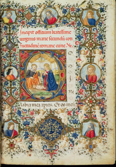 Ms 154 f.14r 《基督之子的崇拜》，选自一本小时书，意大利文 作者 意大利学校