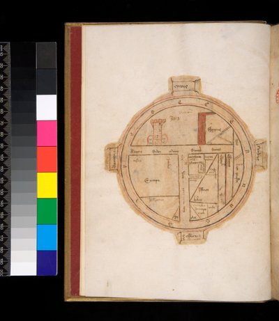 315号文件。Horace, Ars Poetica and Epistulae, f.1v.T-O 世界地图，有一个代表耶路撒冷的塔楼 作者 意大利学校