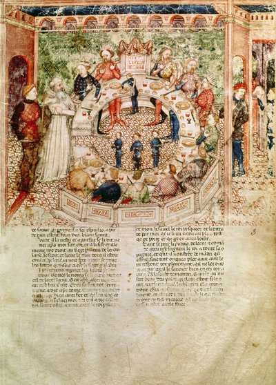 3月3日，弗朗哈德爵士欢迎来到奎斯特德圣格拉尔的圆桌会议，c.1380-85 作者 意大利学校