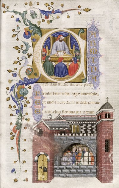 MS弗格森374 f.4r哲学与学生在监狱里，从Commenlo，1385的Topicis 作者 意大利学校