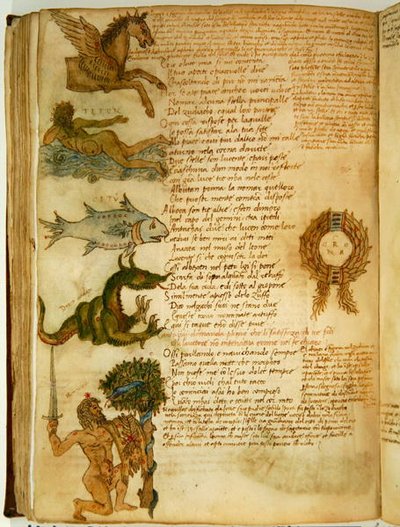 Ital 483 号女士 P.4.7 f.159v 星座，选自 Fazio degli Uberti 的 "Dittamondo"（牛皮纸）。 作者 意大利学校