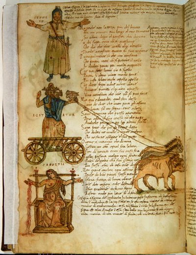 Ms Ital 483 P.4.7 f.160r Cepheus 和 Cassiopeia，来自 Fazio degli Uberti 的《Dittamondo》（牛皮纸） 作者 意大利学校