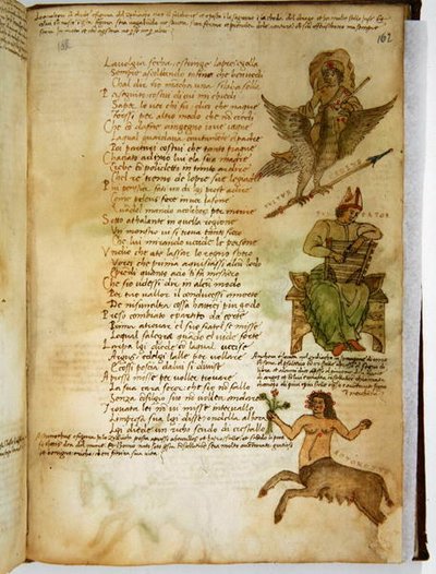 Ital 483 号女士 P.4.7 f.162r 星座，选自 Fazio degli Uberti 的 "Dittamondo"（牛皮纸）。 作者 意大利学校