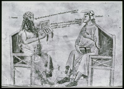 Lat 6823女士fol.2 Averroes（1126-98）与斑岩对话（c.232-c.305）（笔和墨水在纸上洗） 作者 意大利学校