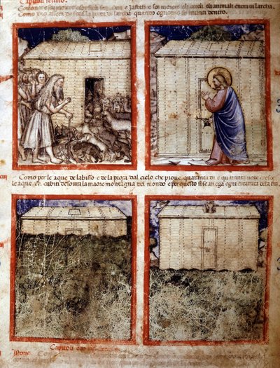 诺亚方舟，缩影取自抄本 212（或帕多瓦诺抄本或帕多瓦圣经）1390-1400 Rovigo，Accademia dei Concordi 作者 意大利学校