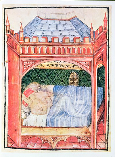 Nouy ACQ地块1673 fol.100夫妇在床上，从Tacuinum健康，c.1390-1400 作者 意大利学校