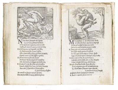 彼得·阿雷蒂诺（Pietro Aretino）的《索内蒂·卢苏里奥西》（Sonetti Lussuriosi）的页面，由朱利奥·罗马诺（Giulio Romano）插图和马尔坎通尼奥·雷蒙迪（Marcantonio Raimondi）刻制，于约1527年出版，威尼斯 作者 意大利学校