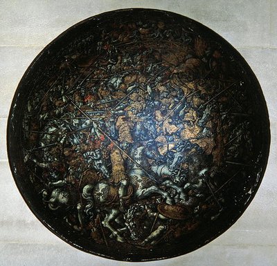 Pageant Shield展示罗马历史（彩绘木）的场景 作者 意大利学校
