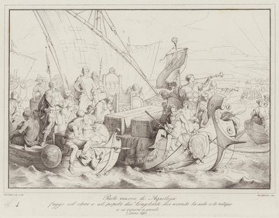 Paolo vescovo di Aquileja fugge col clero e col popolo dai Longobardi seco recando la sede  (engraving) 作者 意大利学校