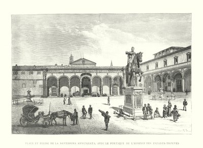 Santissima Annunziata 广场和教堂，带有儿童收容所门廊（雕刻） 作者 意大利学校