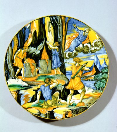 描绘该隐杀害亚伯，里米尼，16世纪中期（maiolica）的板块 作者 意大利学校