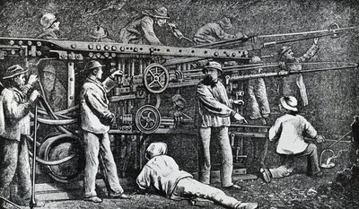 由乔瓦尼-巴蒂斯塔-皮亚蒂创造并由赫尔马诺-索米勒（1815-1871）完善的气动凿岩机，意大利雕刻。 作者 意大利学校
