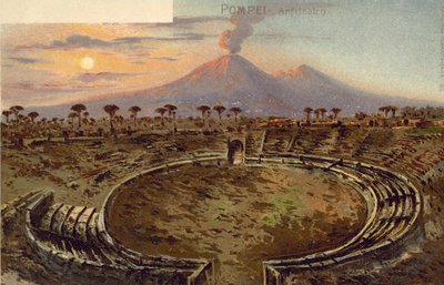 意大利庞贝，圆形剧场（彩色石版画） 作者 意大利学校