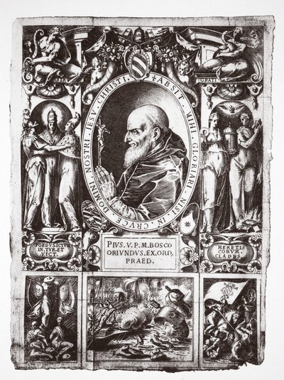 教皇庇护五世，与Lepanto战役的小插曲，来自Vita del Gloriosissimo Papa Pio Quinto，酒吧。 1586 作者 意大利学校