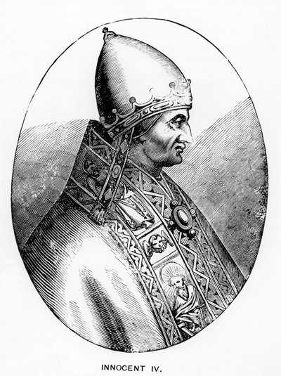 教皇Innocent IV（d.1254）的插图来自中世纪和文艺复兴时期的科学和文学，由Paul Lacroix编写和雕刻，1878年 作者 意大利学校