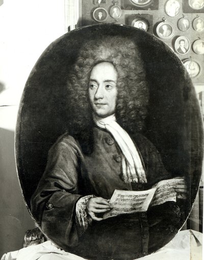 作曲家Tomaso Giovanni Albinoni（1671-1751）持有乐谱的肖像 作者 意大利学校