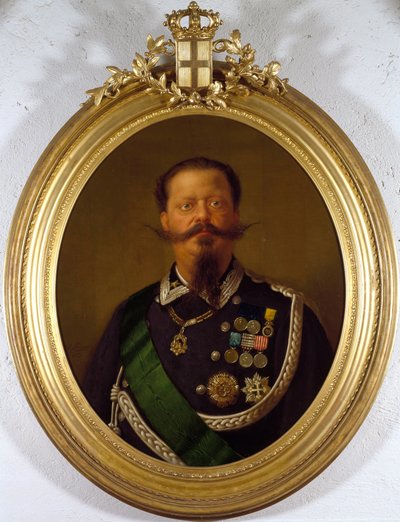 意大利国王的肖像维托里奥·埃马努埃莱二世 (Victor Emmanuel) (Victor-Emmanuel) (1820-1870) 匿名绘画。 19 世纪私人收藏 - 意大利国王维克多·伊曼纽尔二世 (Vittorio Emanuele II) (1820-1870) 的肖像。 无名画 作者 意大利学校