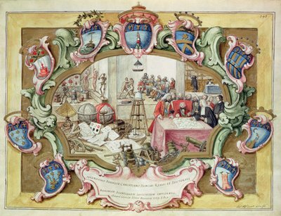 1739年，波兰王子弗雷德里克-克里斯蒂安访问博洛尼亚科学研究所（纸上水彩）。 作者 意大利学校