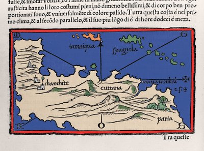 Representation of the Caribbean Islands and the coasts of Venezuela. Isolario (map of islands) by Benedetto Bordone. Venice 1547 作者 意大利学校