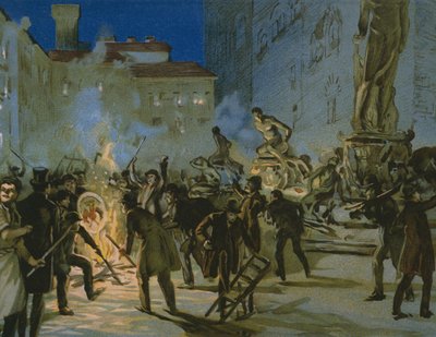 佛罗伦萨革命，1859年4月27日，一张关于Risorgimento历史专辑的插图，为巧克力Talmone制作，19世纪末 作者 意大利学校