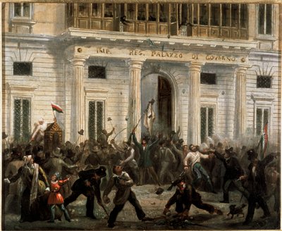 1848 年革命，米兰五日：起义者于 3 月 18 日接管政府宫（绘画 作者 意大利学校