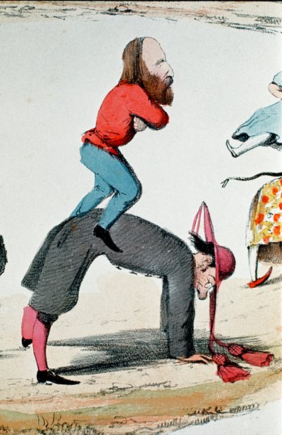 Risorgimento：讽刺画描绘了 Risorgimento Giuseppe Garibalidi (1807-1882) 的英雄们调节罗马问题、关于罗马角色的政治争议、教皇的世俗权力所在地和新王国的首都 作者 意大利学校