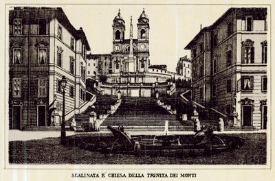 罗马：Trinita Dei Monti 的楼梯和教堂（石版画） 作者 意大利学校