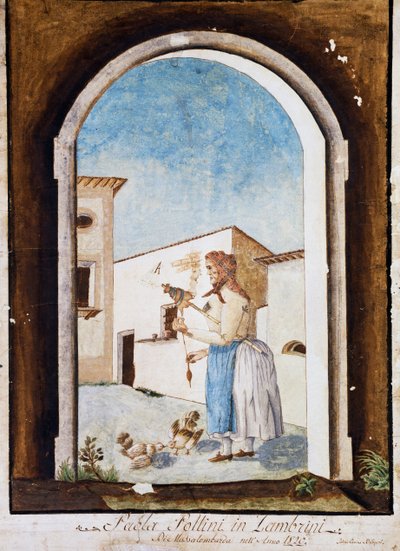 意大利水彩和水墨画《罗曼蒂克女人》（Romagna woman）。 作者 意大利学校