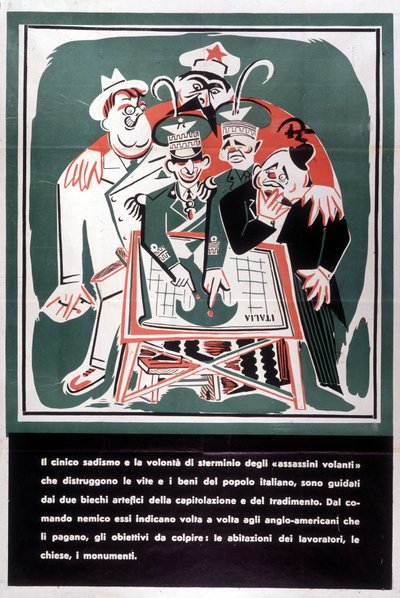1944 年，针对叛徒维克多-伊曼纽尔三世（维克多-伊曼纽尔）（维托里奥-伊曼纽尔）和巴多格里奥的讽刺小品。 作者 意大利学校