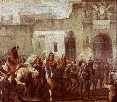 马萨尼罗时代惩罚小偷的场景 (Punishment of thieves at the time of Masaniello) 1640-1650年左右的绘画细节 那不勒斯，圣马蒂诺国家博物馆 作者 意大利学校