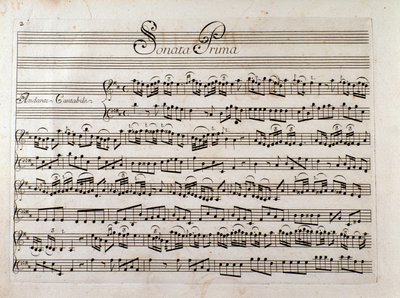 Giuseppe Tartini的“用于小提琴和低音奏鸣曲的乐谱”页面 作者 意大利学校
