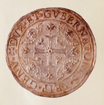 来自热那亚共和国 (Genes) 的带有十字架的银币。 1670.直径 5.8 厘米那不勒斯，考古博物馆 作者 意大利学校