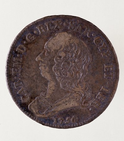 Silver italian coin (half ecu) from Sardinia kingdom: reign of Carlo Emanuele III di Savoia (1701-1773) (Charles Emmanuel III of Sardinia). 1756. Diam. 3.7 cm Naples, museo archeologico 作者 意大利学校