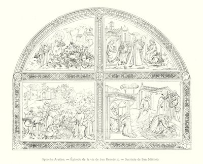 Spinello Aretino, Episode de la vie de San Benedetto, Sacristie de San Miniato (雕刻) 作者 意大利学校