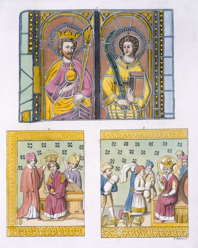 来自乌普萨拉老教堂的彩色玻璃装饰，来自Jules Ferrario的Le Costume Ancien et Moderne的42号板，出版于1820年代至30年代 作者 意大利学校