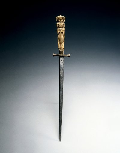 握力的细高跟鞋，塑造成慈善，正义和希望的模样，约1650年（钢，黄铜和象牙） 作者 意大利学校