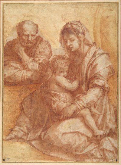 安德里亚·德尔·萨托（Andrea del Sarto）之后的圣家族休息（白纸上的红色粉笔） 作者 意大利学校