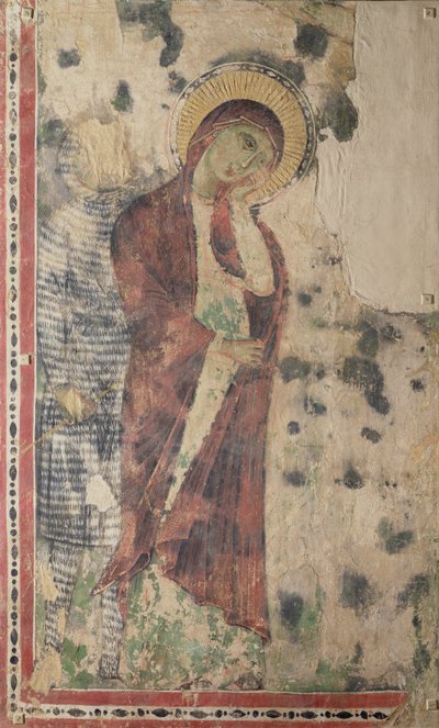 哀悼处女可能与Longinus（壁画转移到织物） 作者 意大利学校