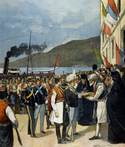 The Prince of Naples - then Victor Emmanuel III (Victor-Emmanuel) (Vittorio Emanuele) - receives in Rijeka, according to tradition, bread and salt from the family of Helene de Montenegro. 作者 意大利学校