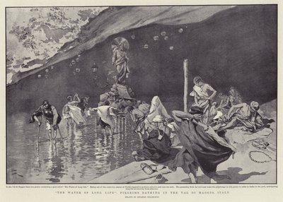 "长寿之水"，朝圣者在意大利 Val di Maggio 沐浴（石版画） 作者 意大利学校