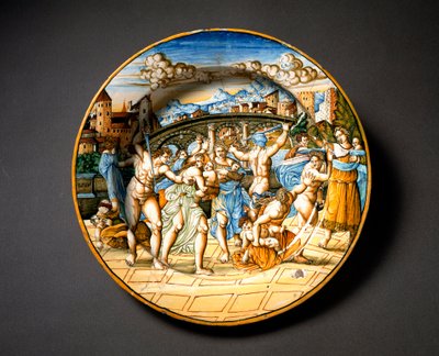 无辜者的屠杀。 意大利乌尔比诺工厂 Fontana 生产的陶瓷板。 1566 年佛罗伦萨附近，Museo Nazionale del Bargello 作者 意大利学校
