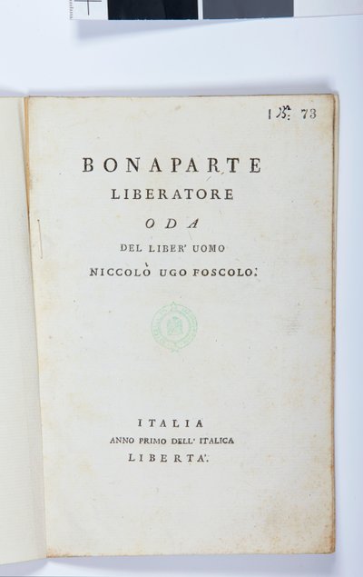 由Niccolo Ugo Foscolo（1778-1827）原版，1797年（印刷纸）的Bonaparte Liberatore的标题页 作者 意大利学校