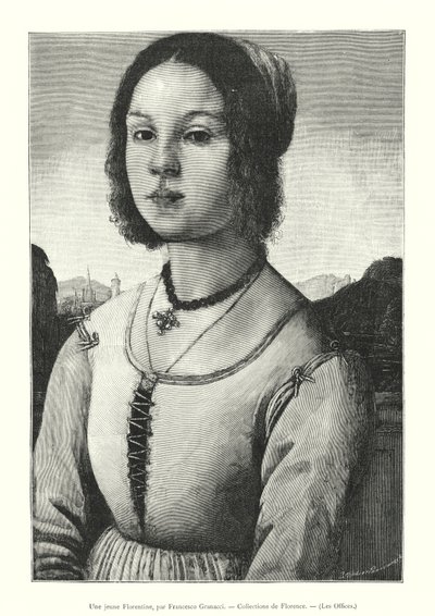 Une jeune Florentine, par Francesco Granacci, Collections de Florence, Les Offices (engraving) 作者 意大利学校