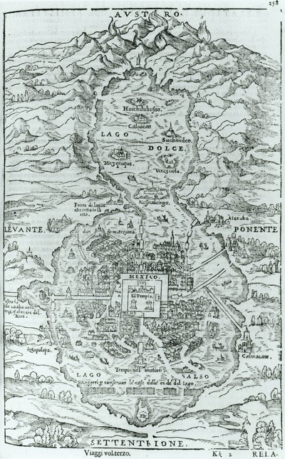查看从阿兹特克市Tenochtitlan北部，来自Relatione della Citta del Temistitan的Giovanni Battista Ramusio（1485-1557）发表于威尼斯1606 作者 意大利学校