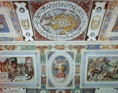 由Onofrio Panvinio设计并由Taddeo（1529-66）和Federico Zuccaro（1540-1609）1557-83（详细）绘制的Sala dei Fasti Farnese（法尔内塞的辉煌大厅）的视图 作者 意大利学校