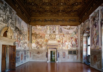 观众厅朝向Cappella dei Priori，由Benedetto（1442-97）和Giuliano（1432-90）由Maiano设计，壁画由Francesco de Rossi Salviati（c.1520-75）（后修复者） 作者 意大利学校